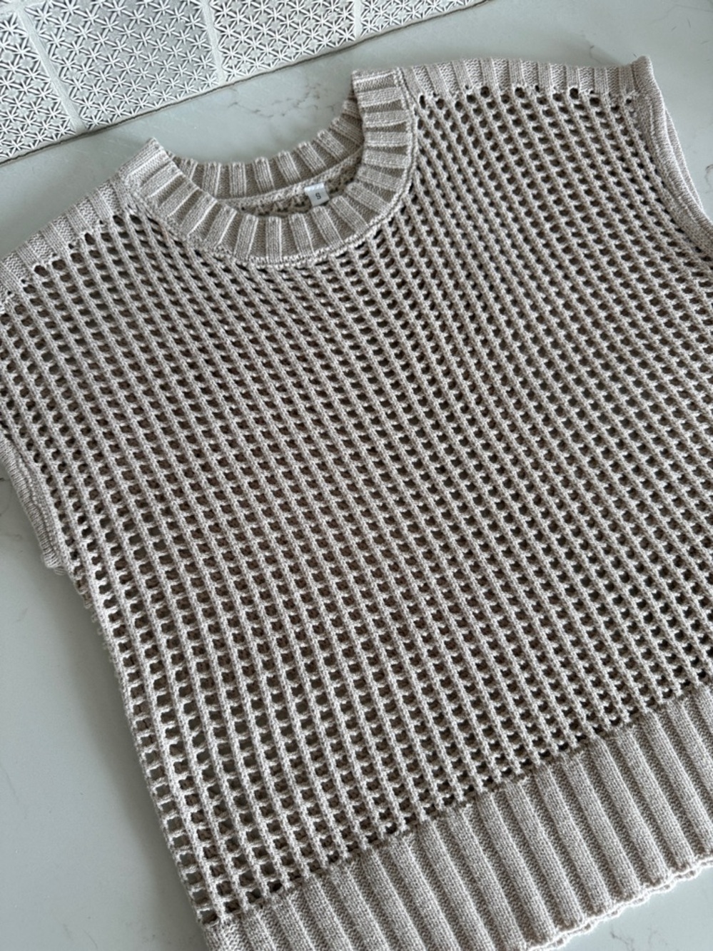 Women’s Khaki Open-Knit Sleeveless Sweater Vest